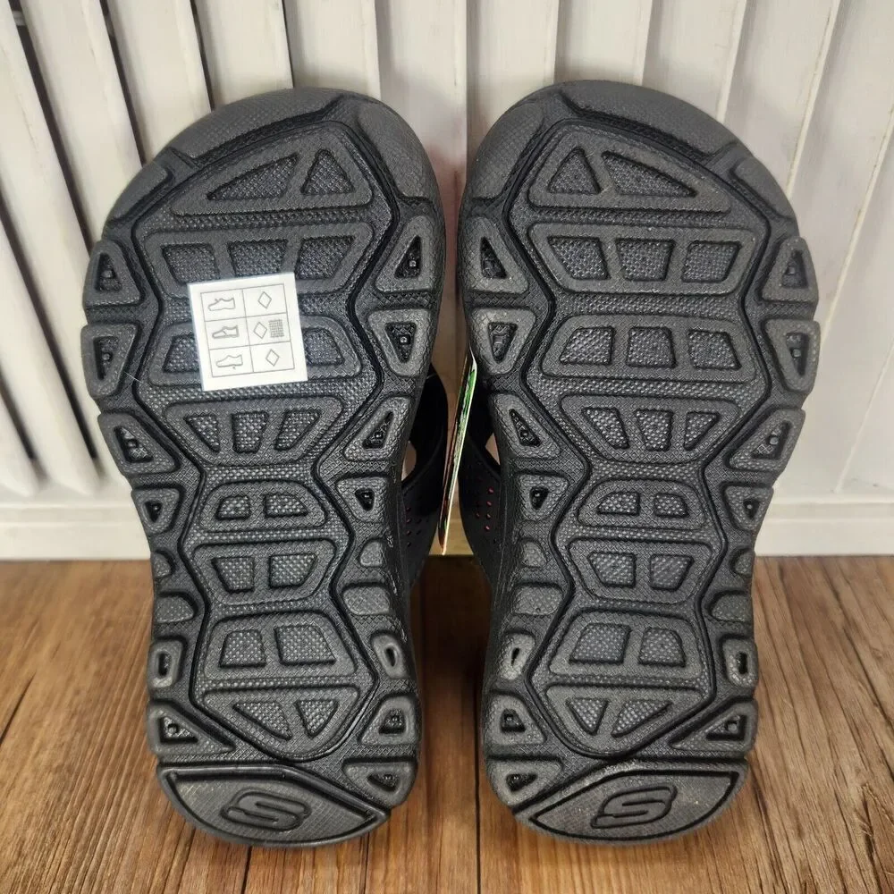 Skechers Supreme Pool Days 92224L Boys Size 11 Black Red Beach Flip Flop Sandals